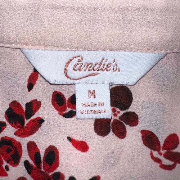 Candie’s Sheer Pink Floral Button-Down Blouse – Size M - Picture 7 of 7